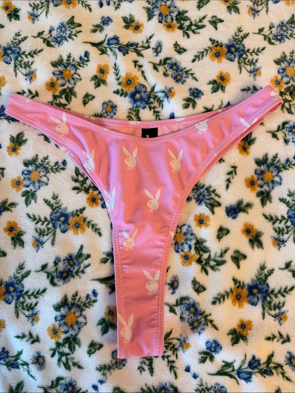 PLAYBOY Pink Bikini Thong with White Bunny Print